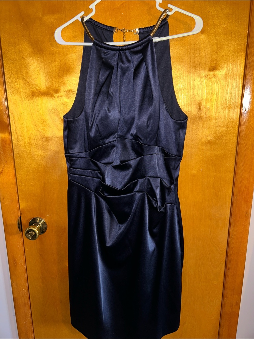 Eliza J Navy Satin Halter Midi Dress beautiful and well made